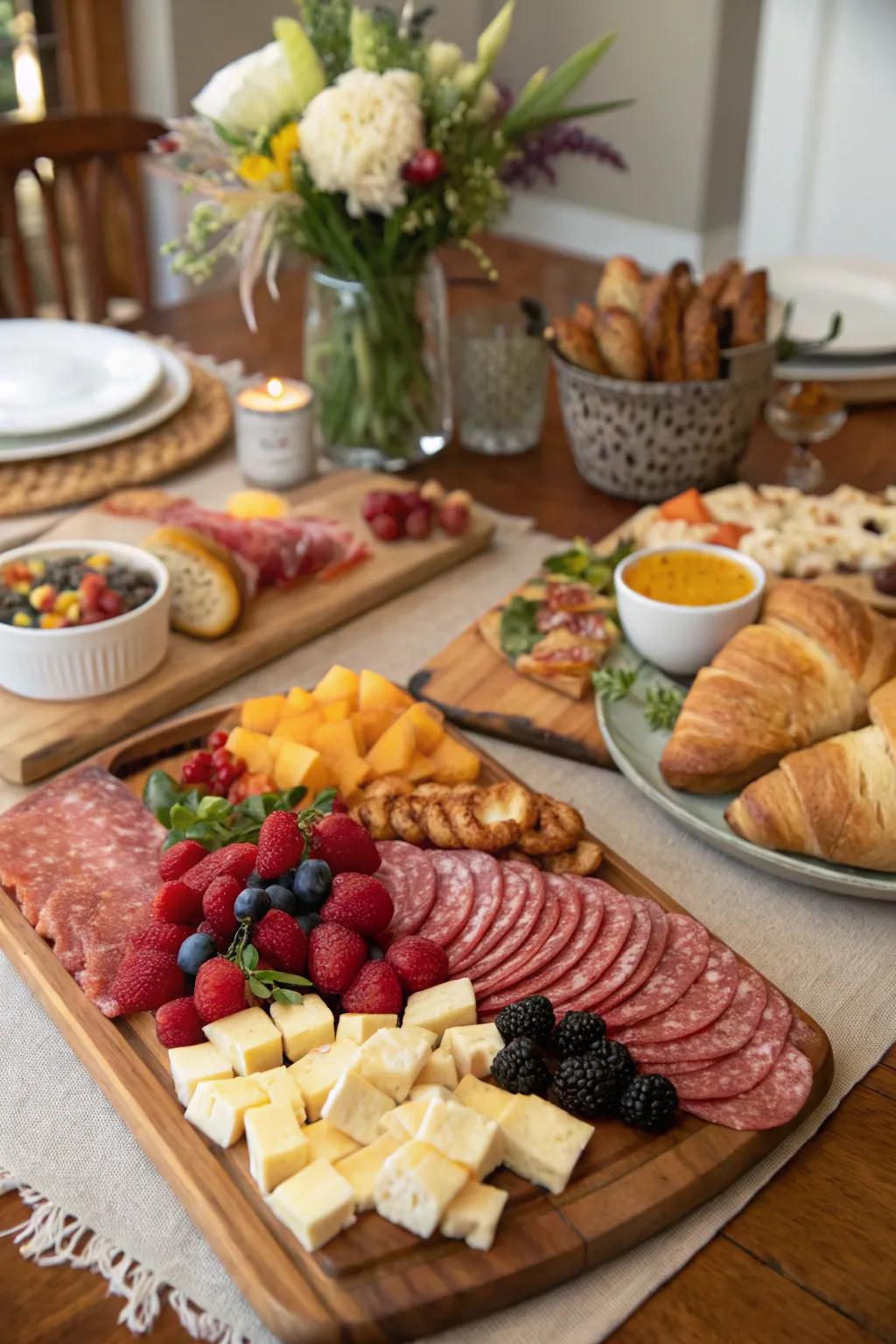 Elegant charcuterie and cheese platter for brunch.