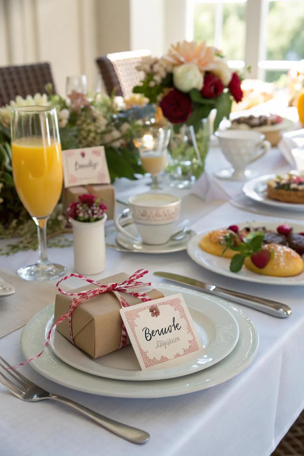 Personalized place settings add a thoughtful touch.
