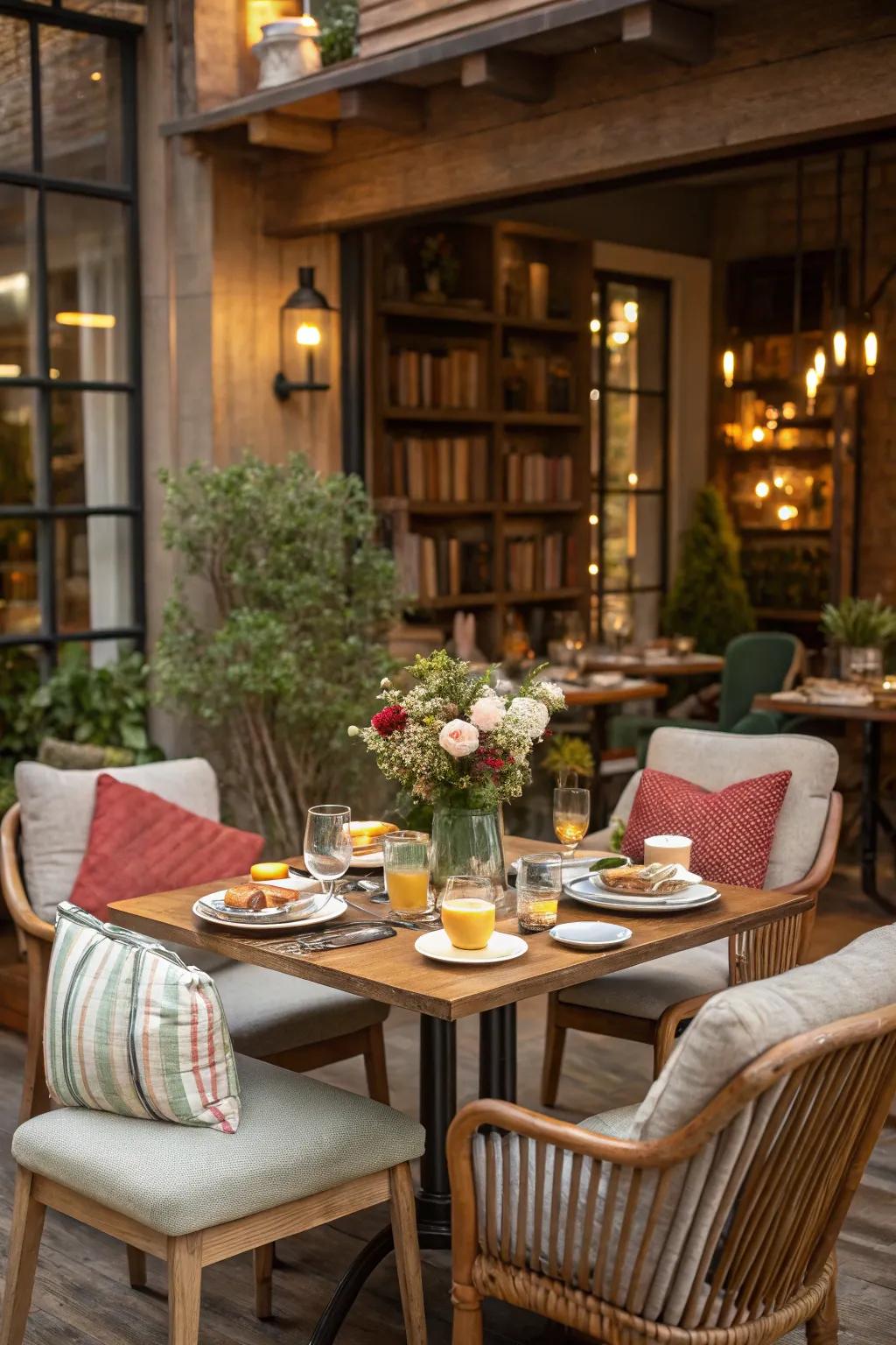 Comfortable seating arrangement for relaxed brunch.
