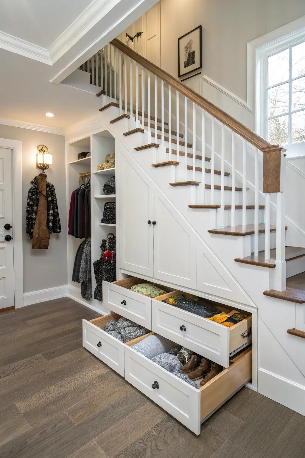 Efficient use of under-stair space for storage.