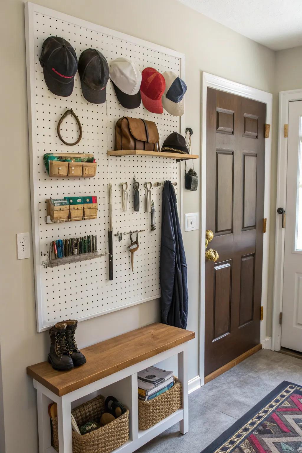Pegboard wall offering customizable storage.