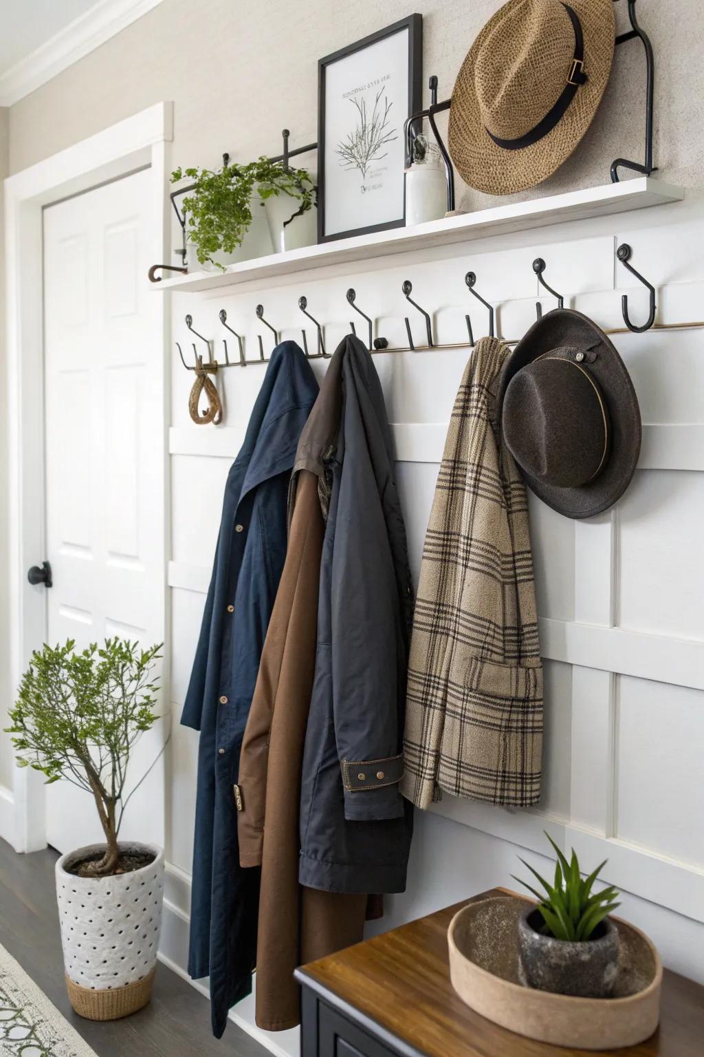 Elegant wall hooks and coat racks for organized entryways.