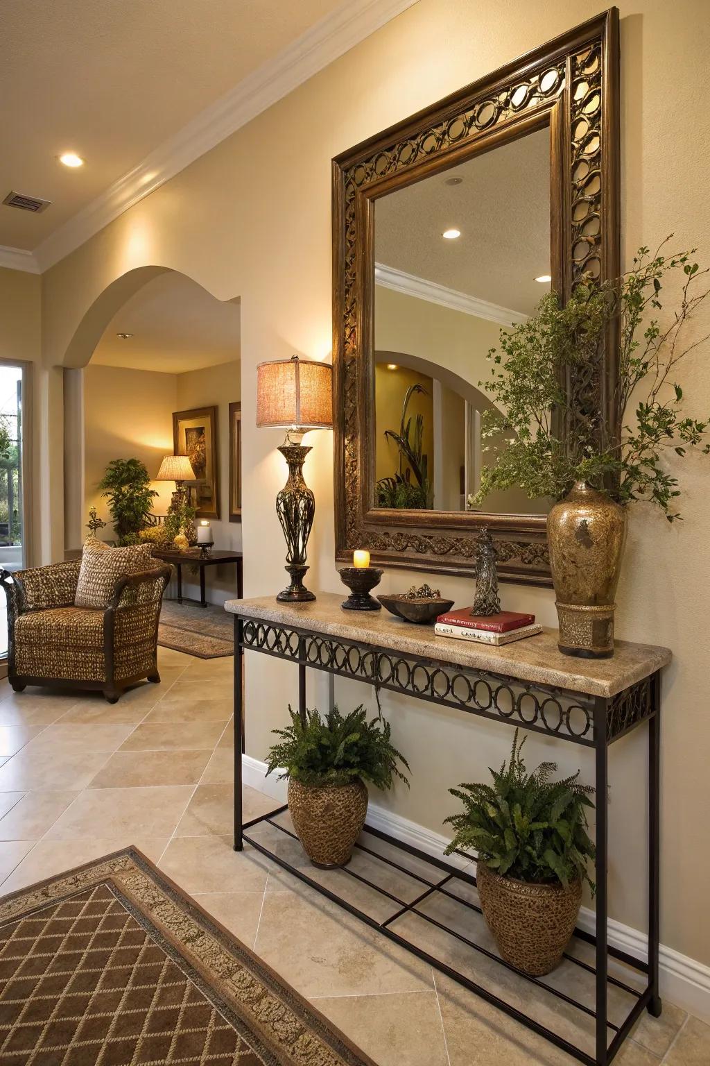 Mirror adding style and functionality to entryway.