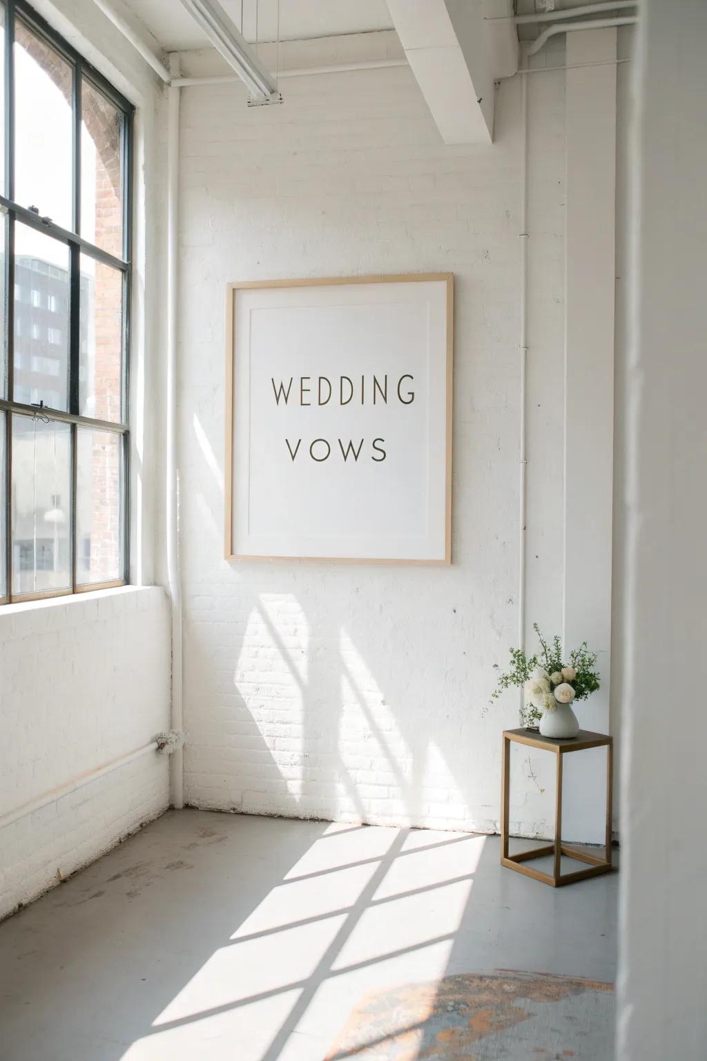 Sleek minimalist typography art featuring wedding vows.
