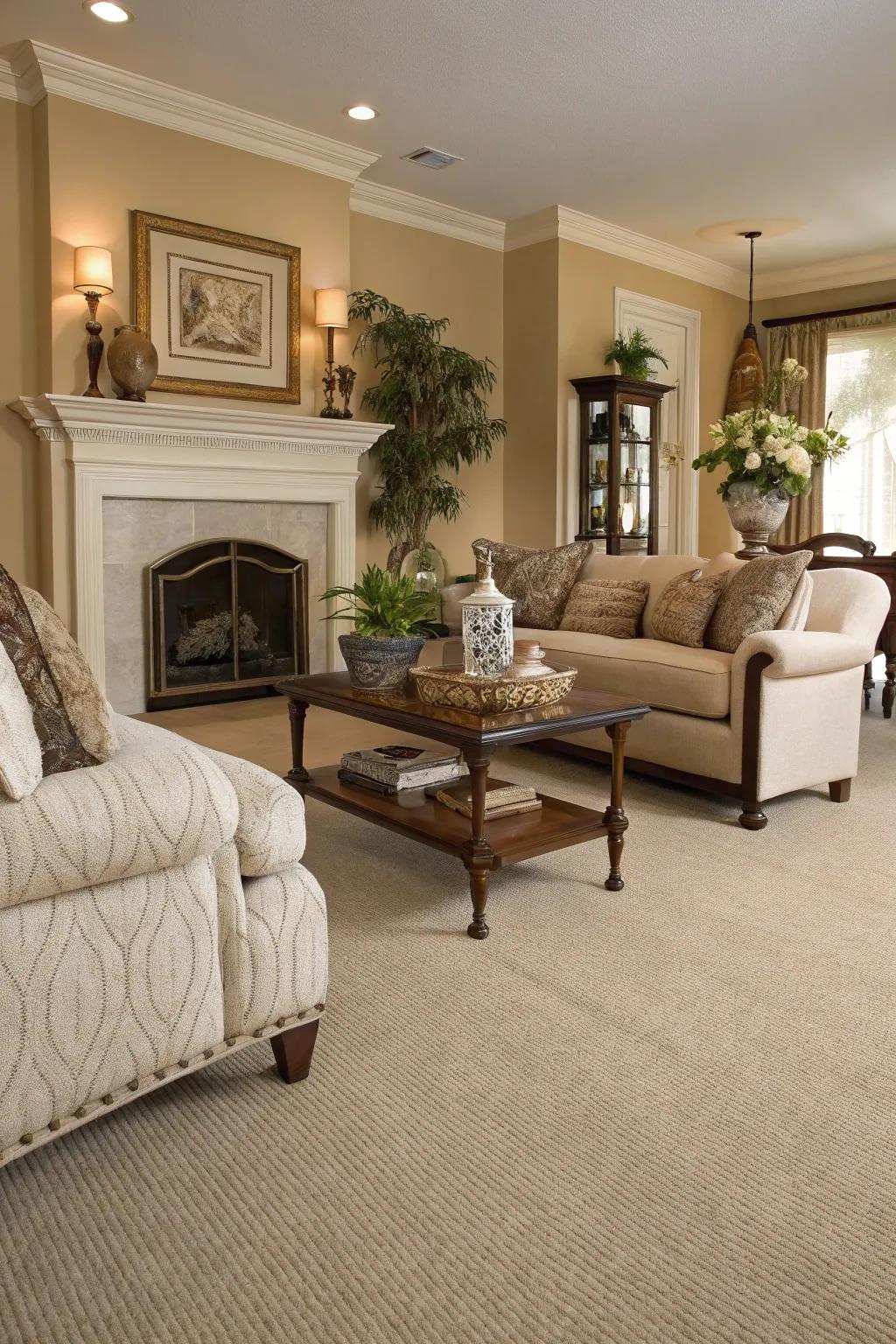 Neutral carpets create a balanced and peaceful environment.