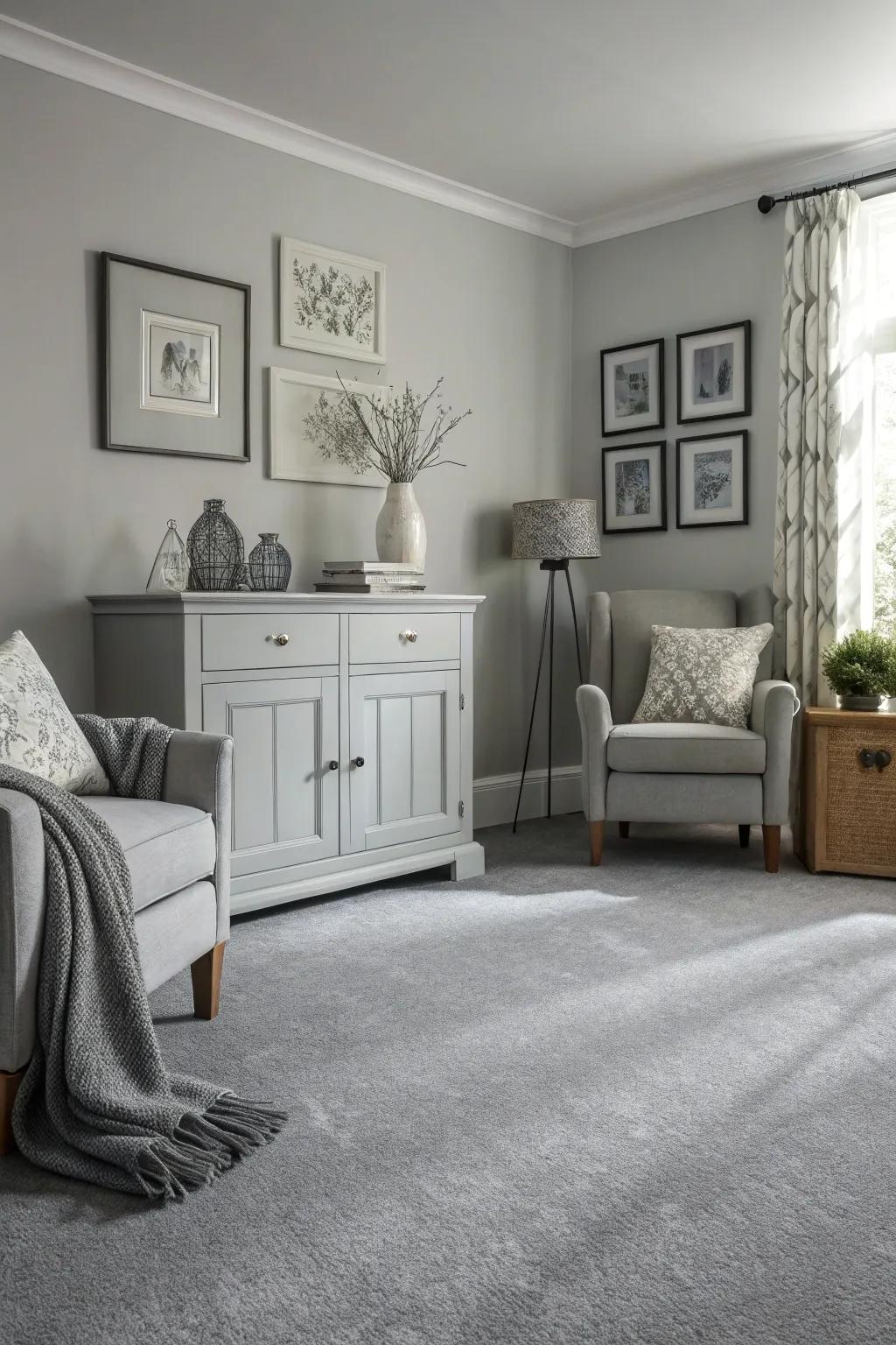 Monochrome carpets offer a modern and seamless look.