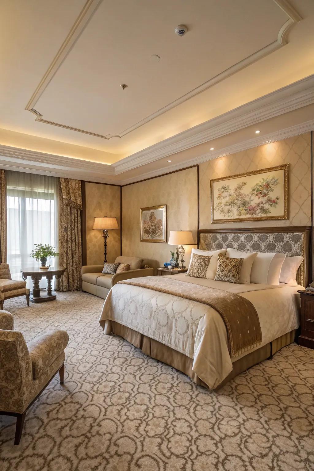 Silk and velvet carpets add a luxurious feel to rooms.