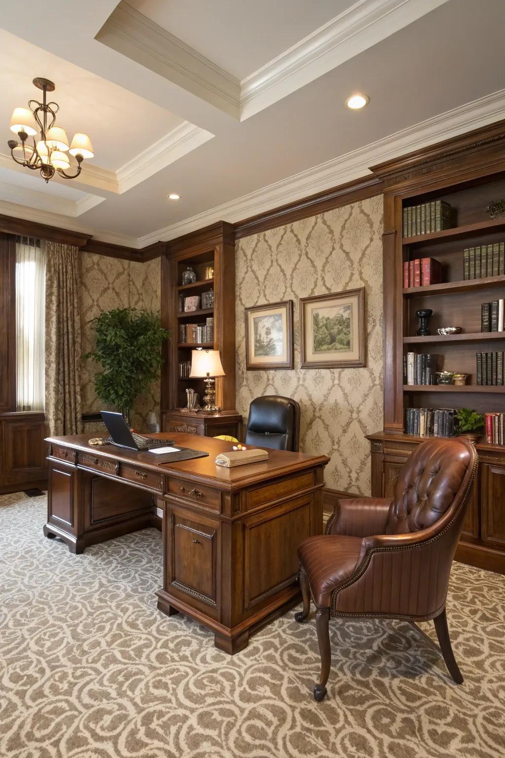 Subtle carpet patterns add elegance and depth.