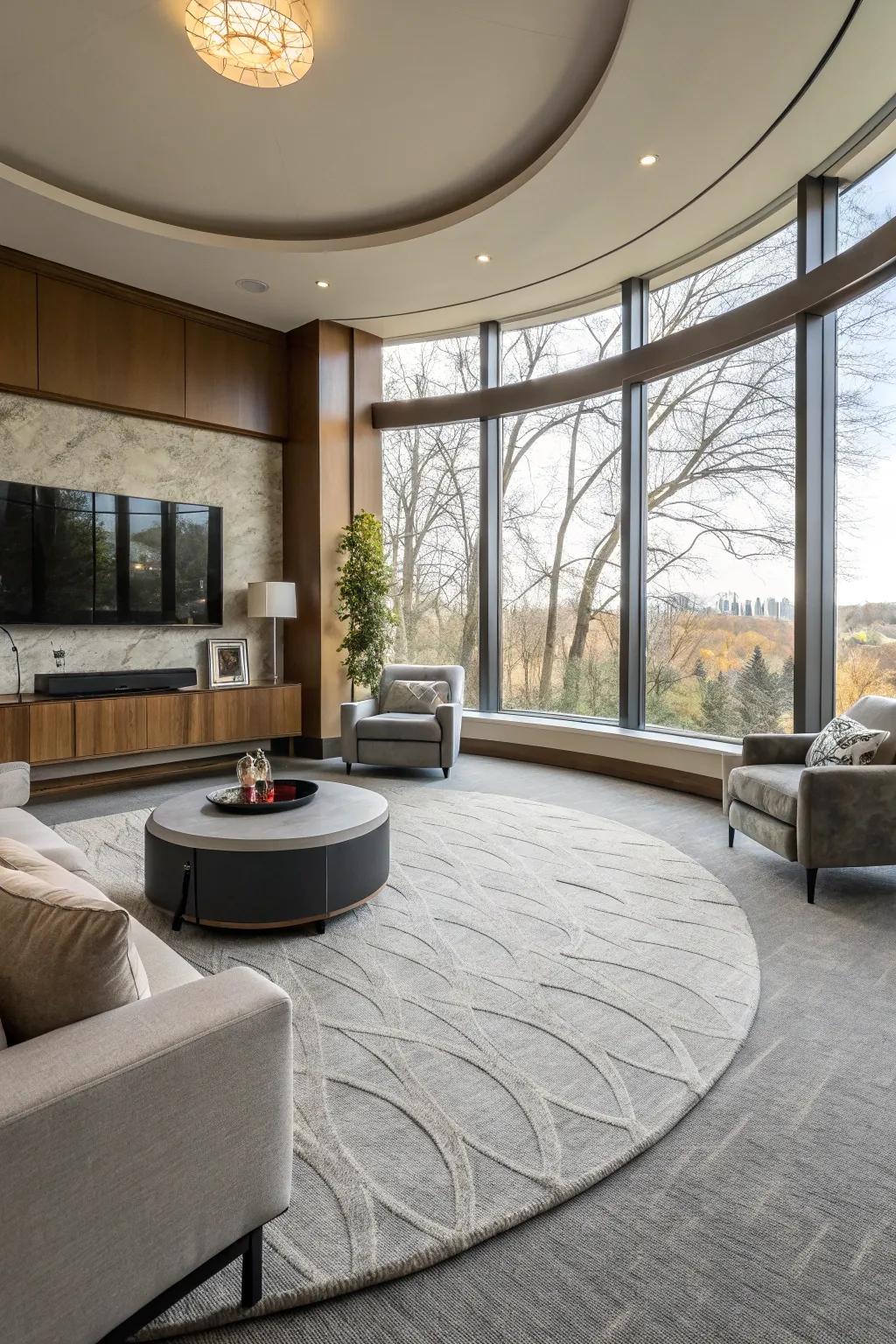 Unique carpet shapes add a contemporary edge.