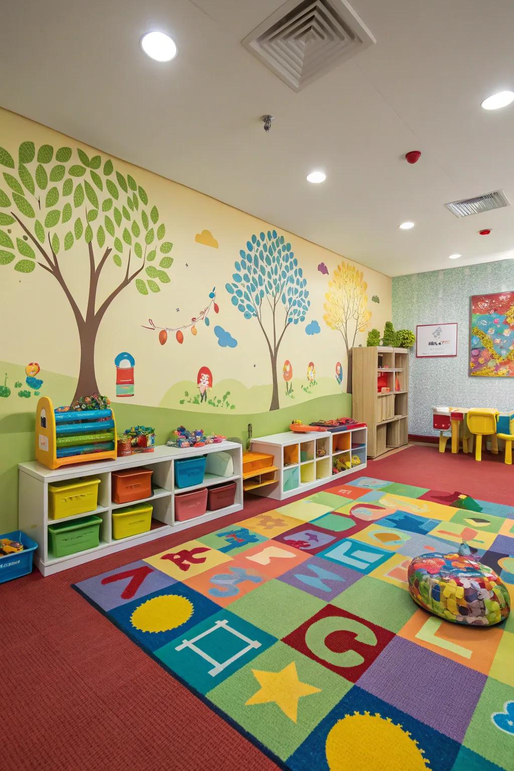 Bright carpets create fun and safe spaces for children.