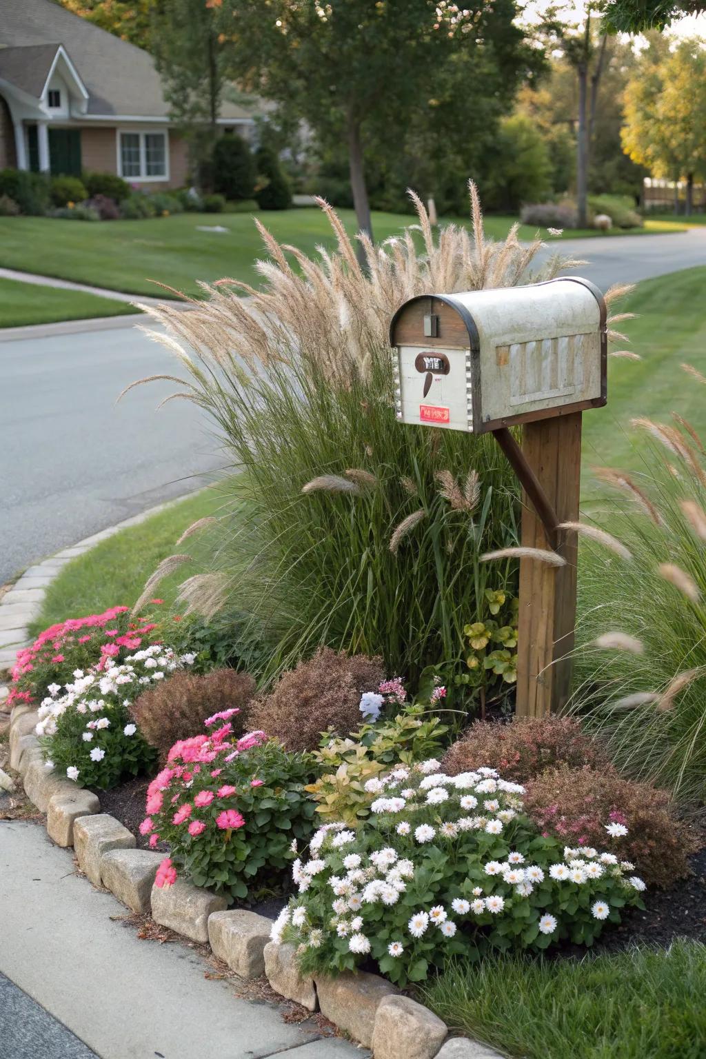 Ornamental grasses adding texture and gentle motion to garden beds.