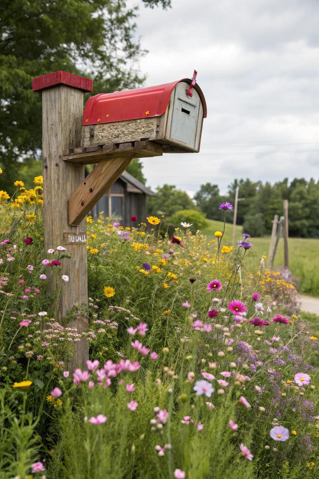 Wildflowers adding vibrant and whimsical charm to mailbox areas.