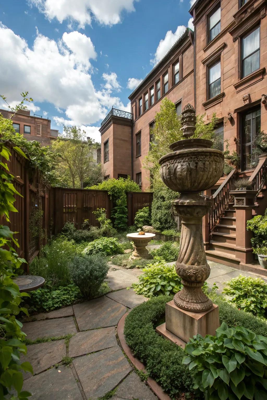 Unique garden art adding character to the backyard.