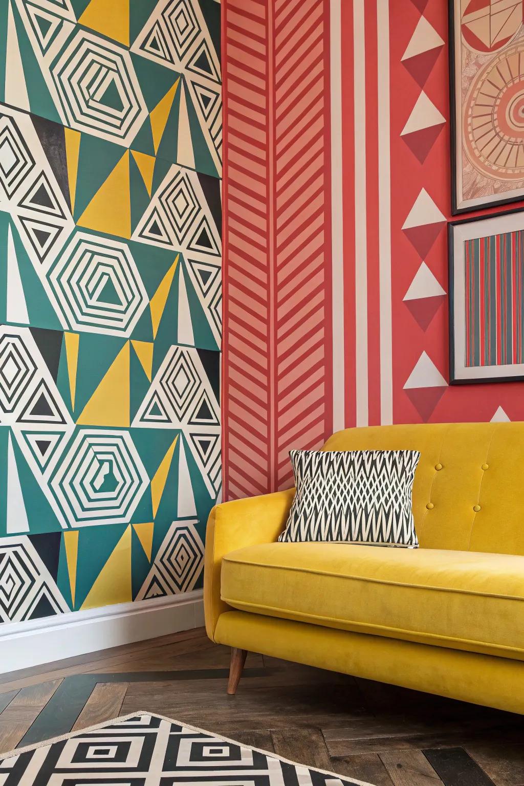 Multi-layered graphics add depth and intrigue to interiors.