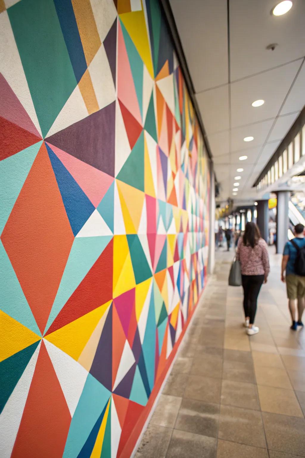 Abstract shapes transform walls into captivating art.