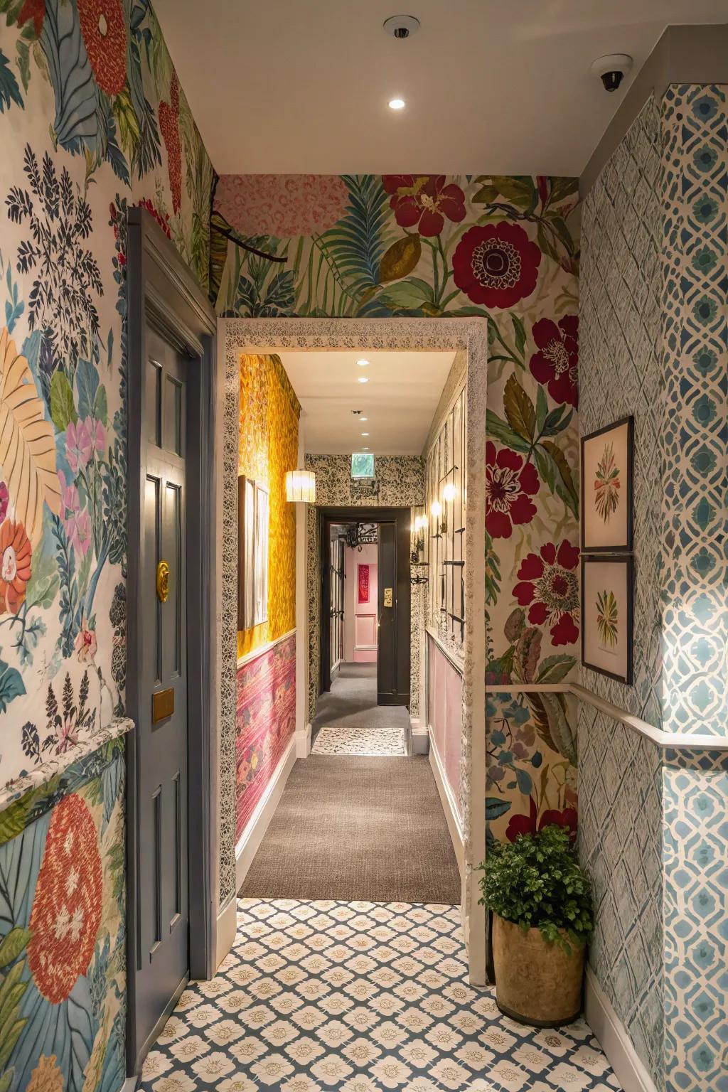 Eclectic wallpaper mixes patterns for a unique, personalized space.