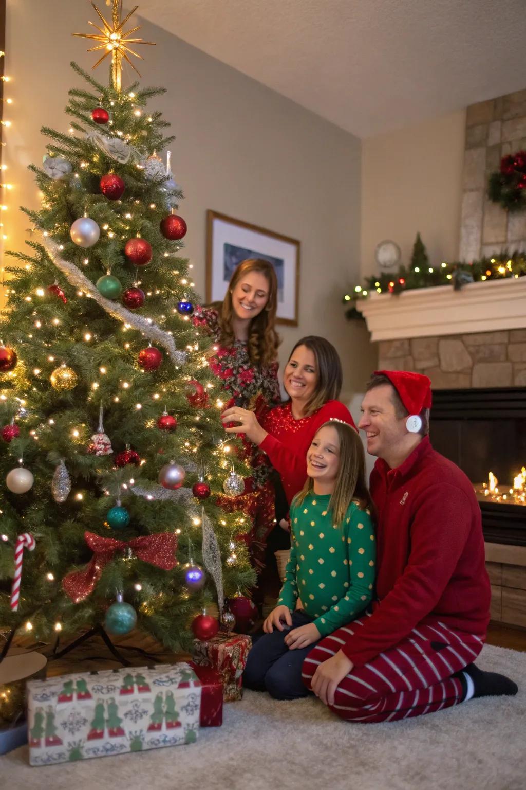 Festive decorations add vibrancy and joy to family portraits.