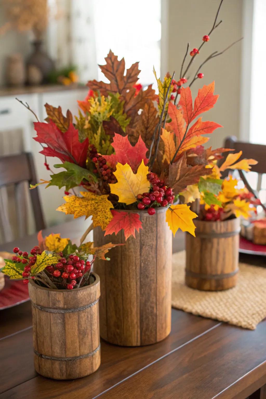 Wooden accents add warmth and texture.