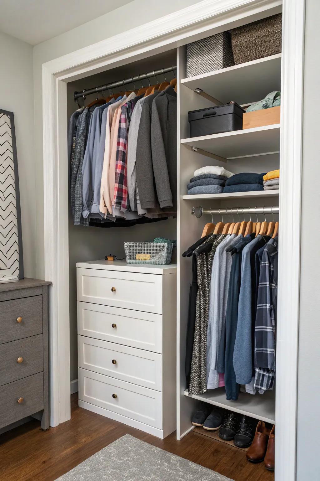A small dresser provides additional drawer space in your closet.