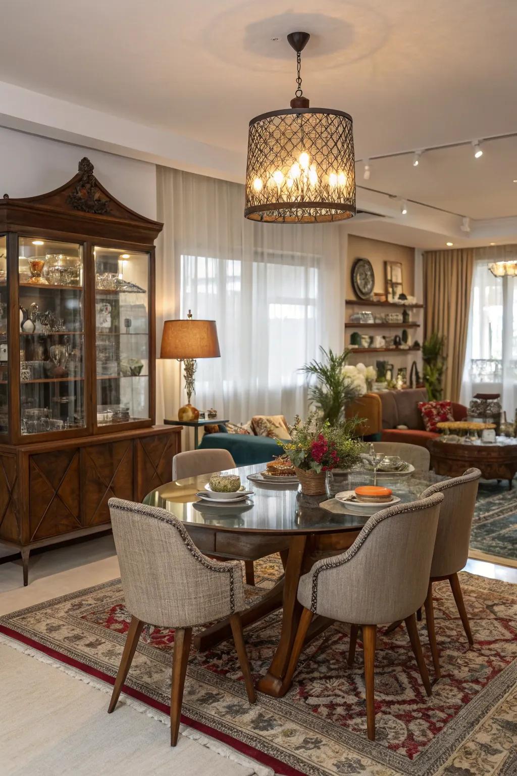 Eclectic decor adds personality and visual interest to your dining room.