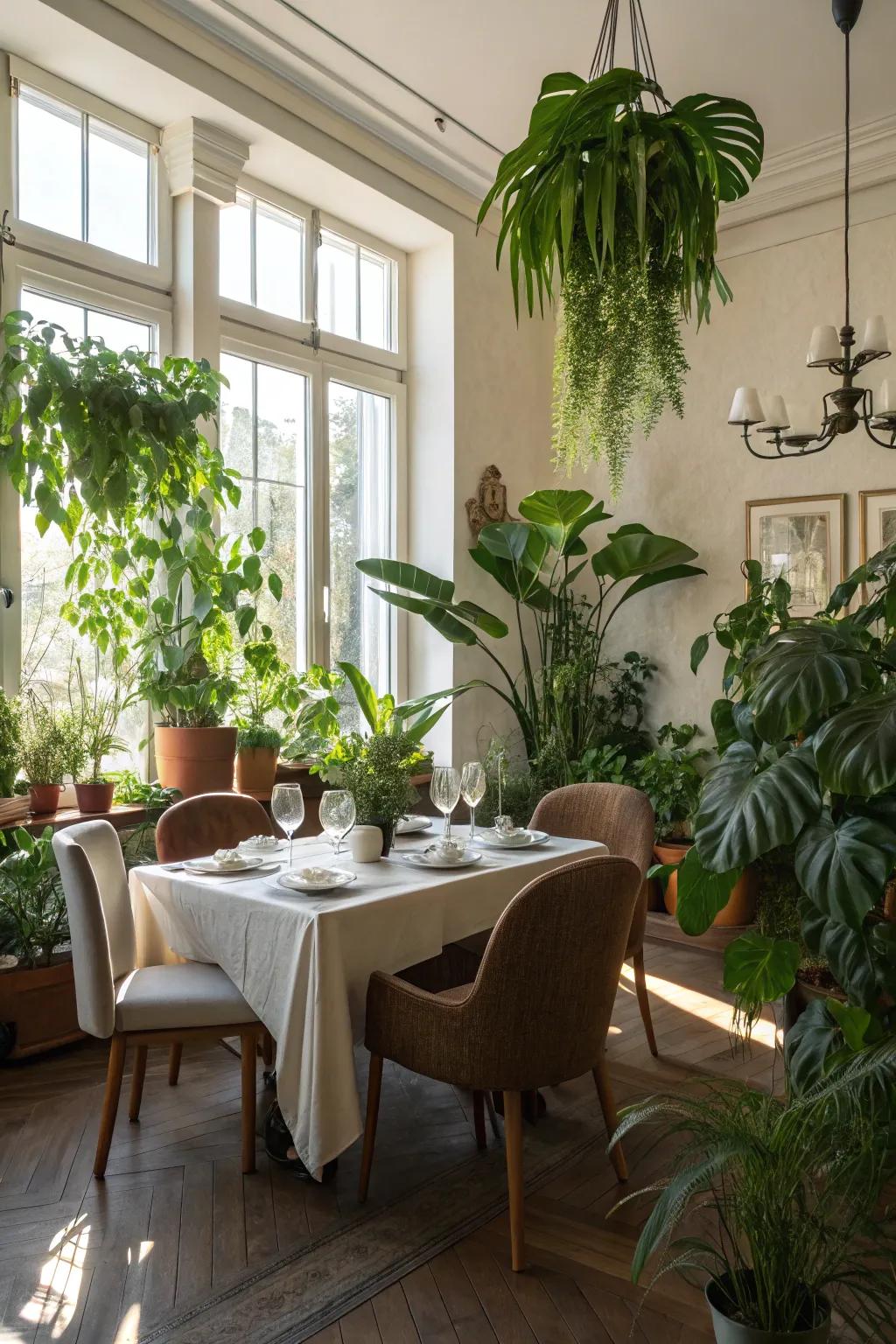 Houseplants add freshness and vitality to your dining area.