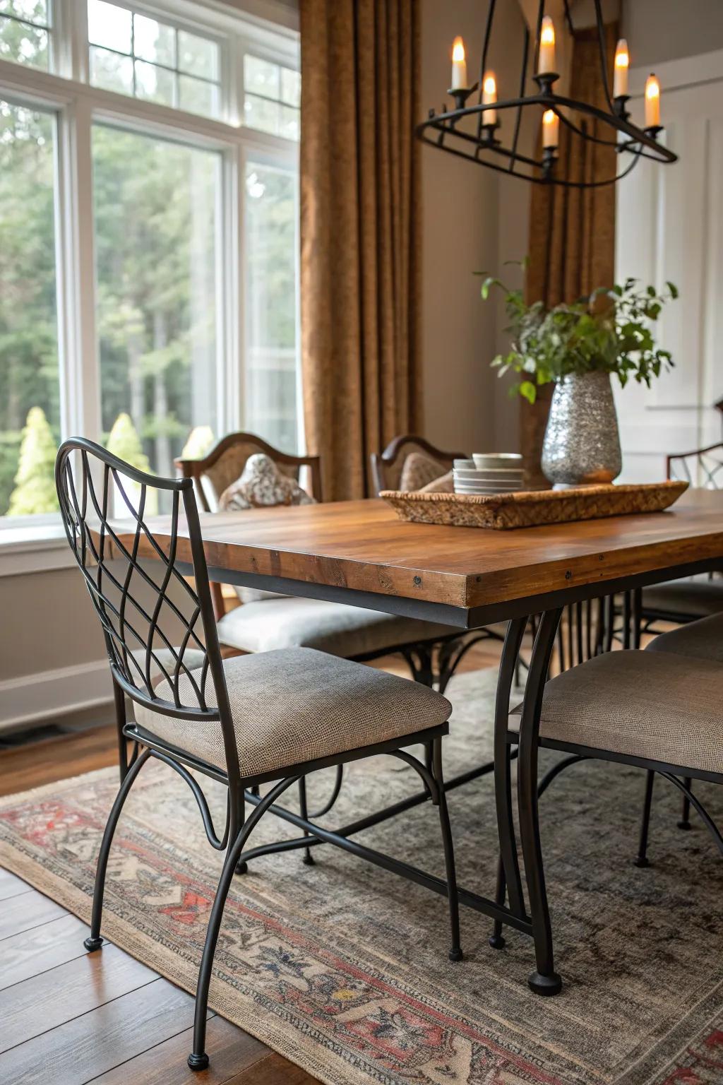 Combining textures adds depth and sophistication to your dining room.