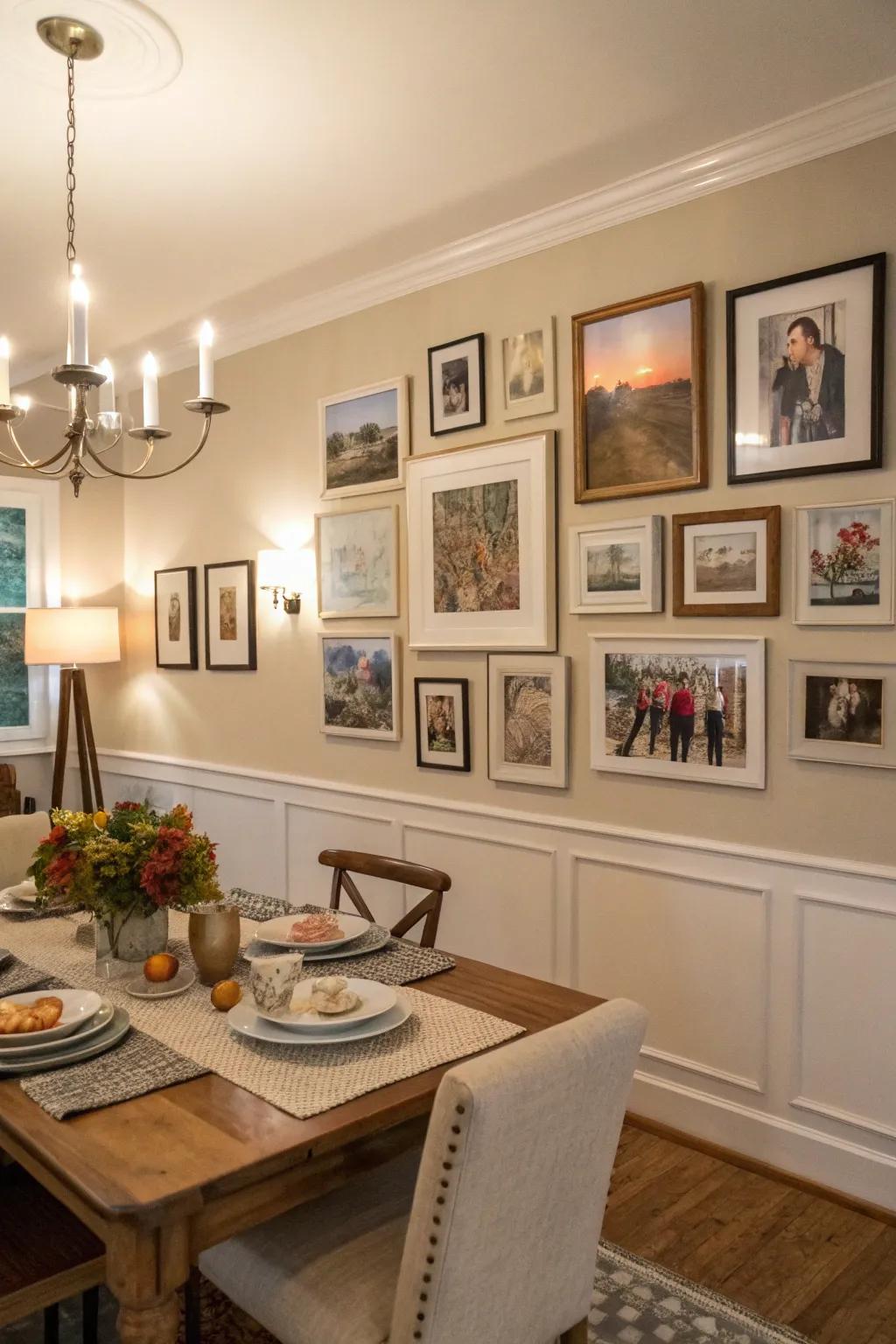 Gallery walls add a personal and inviting touch to your dining room.