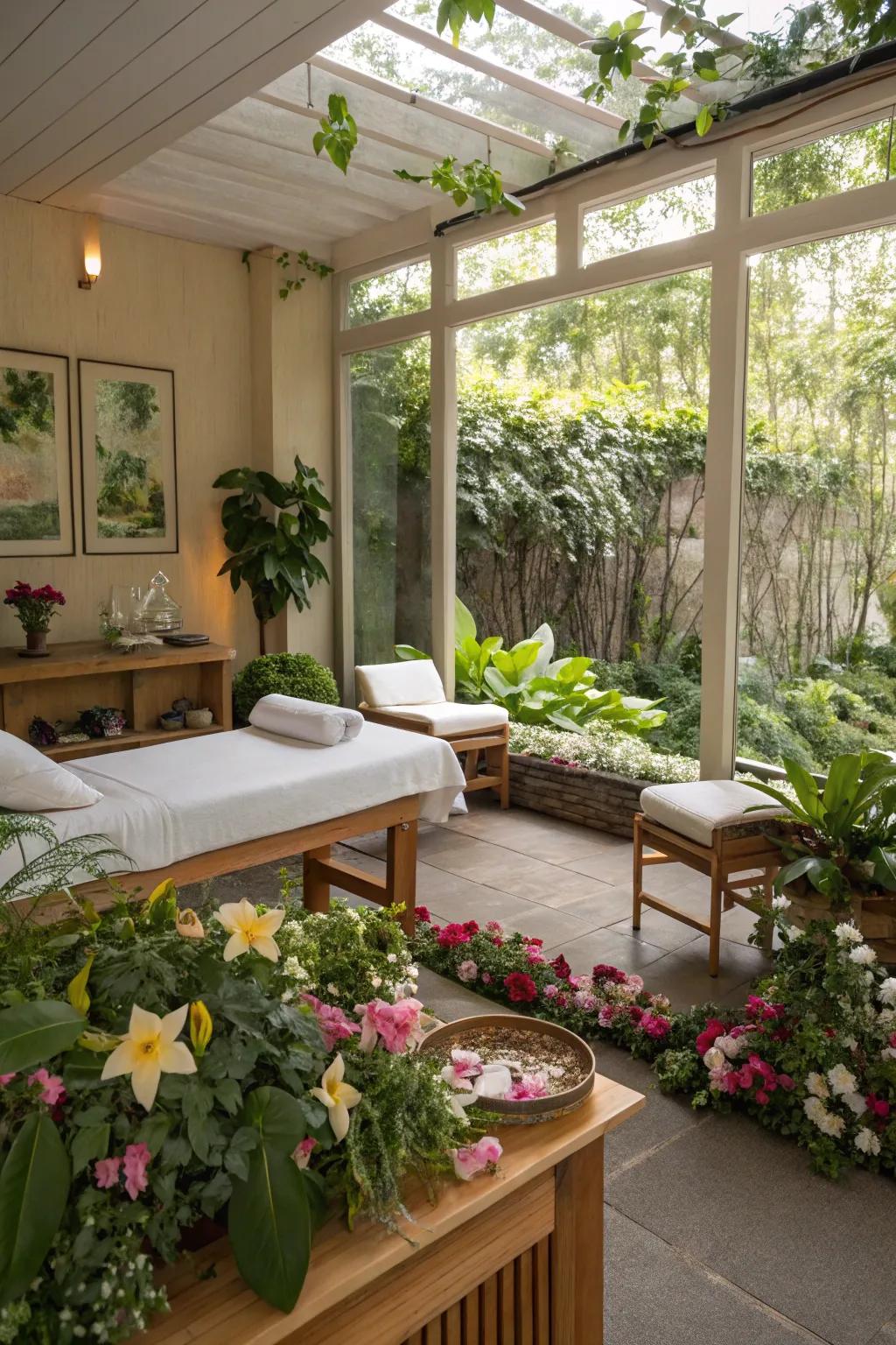 Incorporate nature to create a peaceful massage environment.