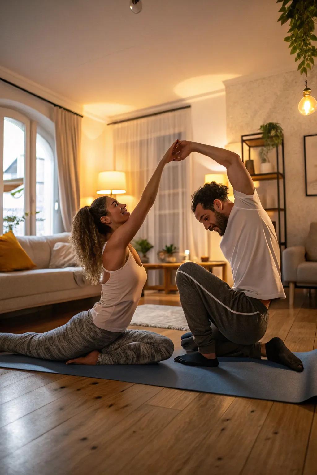 Partner stretching complements massage for better flexibility and bonding.