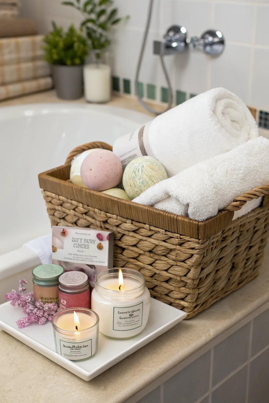 Spa-themed gift basket designed for relaxation.