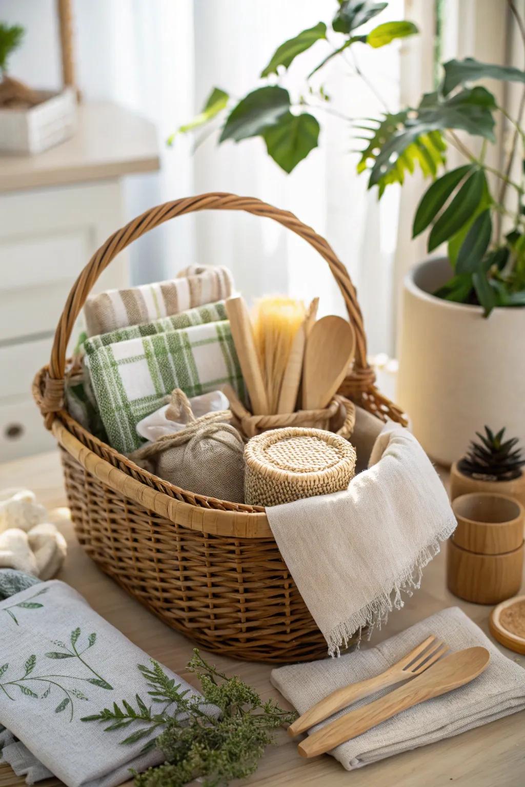 Eco-conscious gift basket featuring sustainable materials.