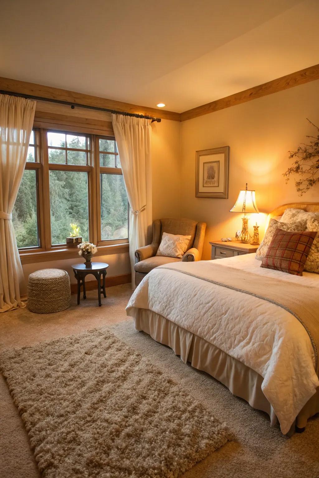 Plush carpets provide a luxurious and cozy bedroom experience.