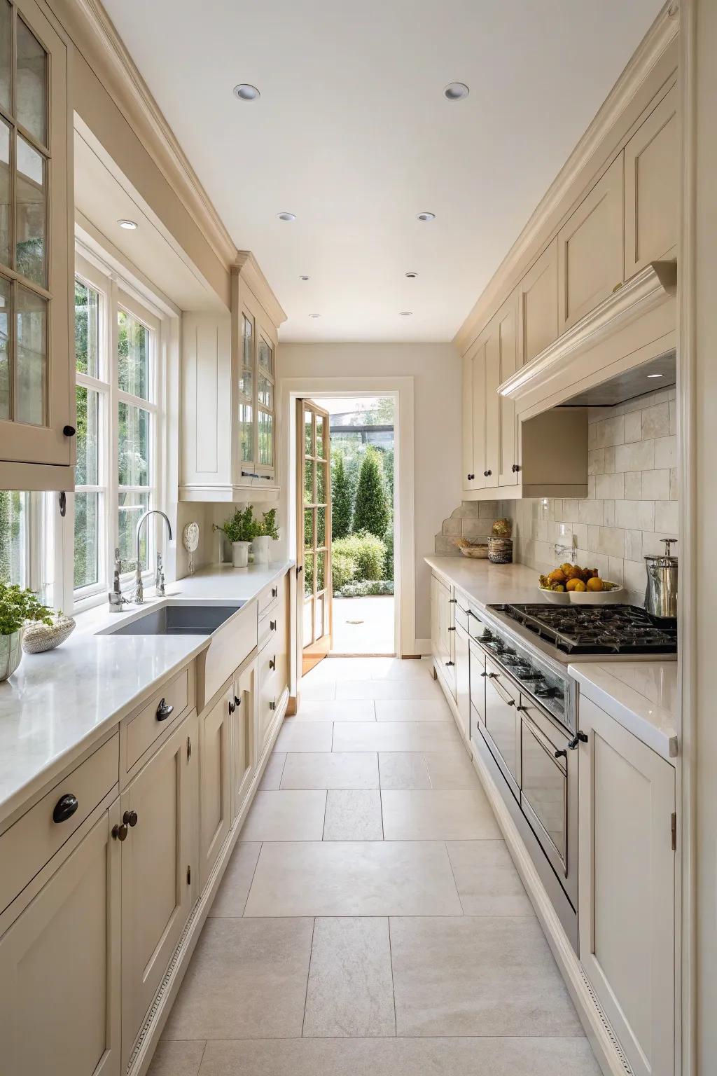 Light tones make compact kitchens feel more spacious and welcoming.