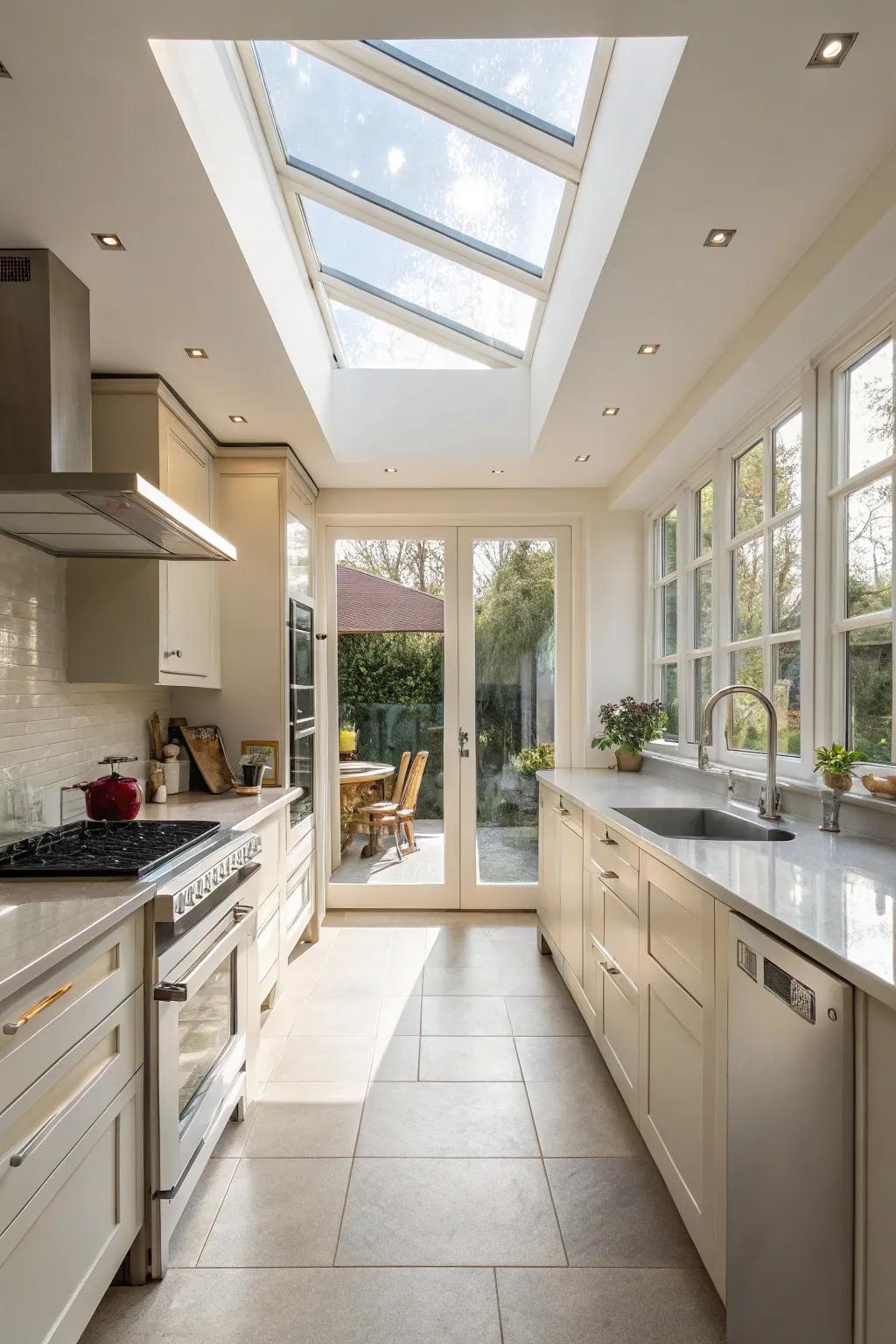 Natural light brightens and enlarges kitchen spaces.