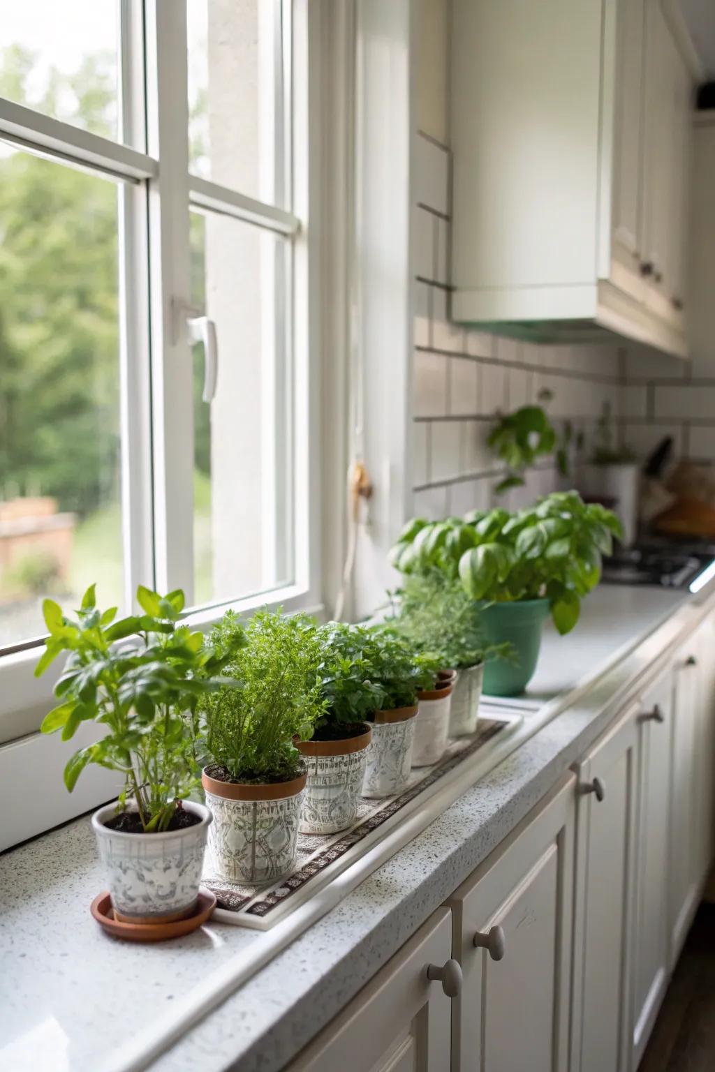 Indoor plants add freshness and vitality to kitchens.