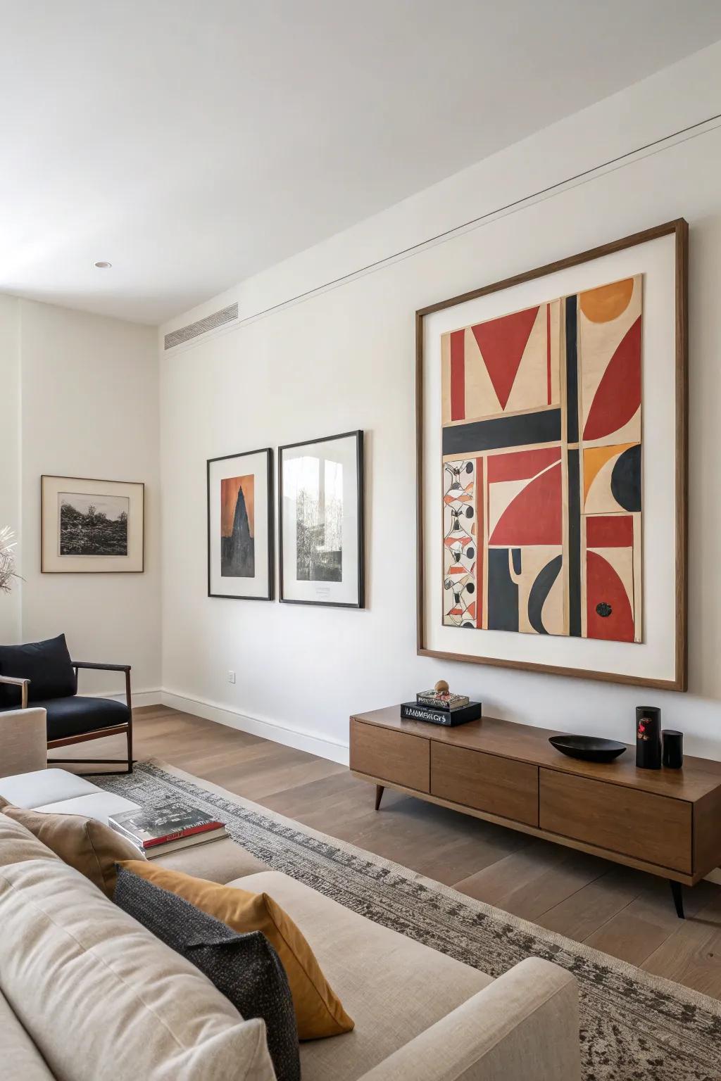 A single large frame creates a striking focal point.