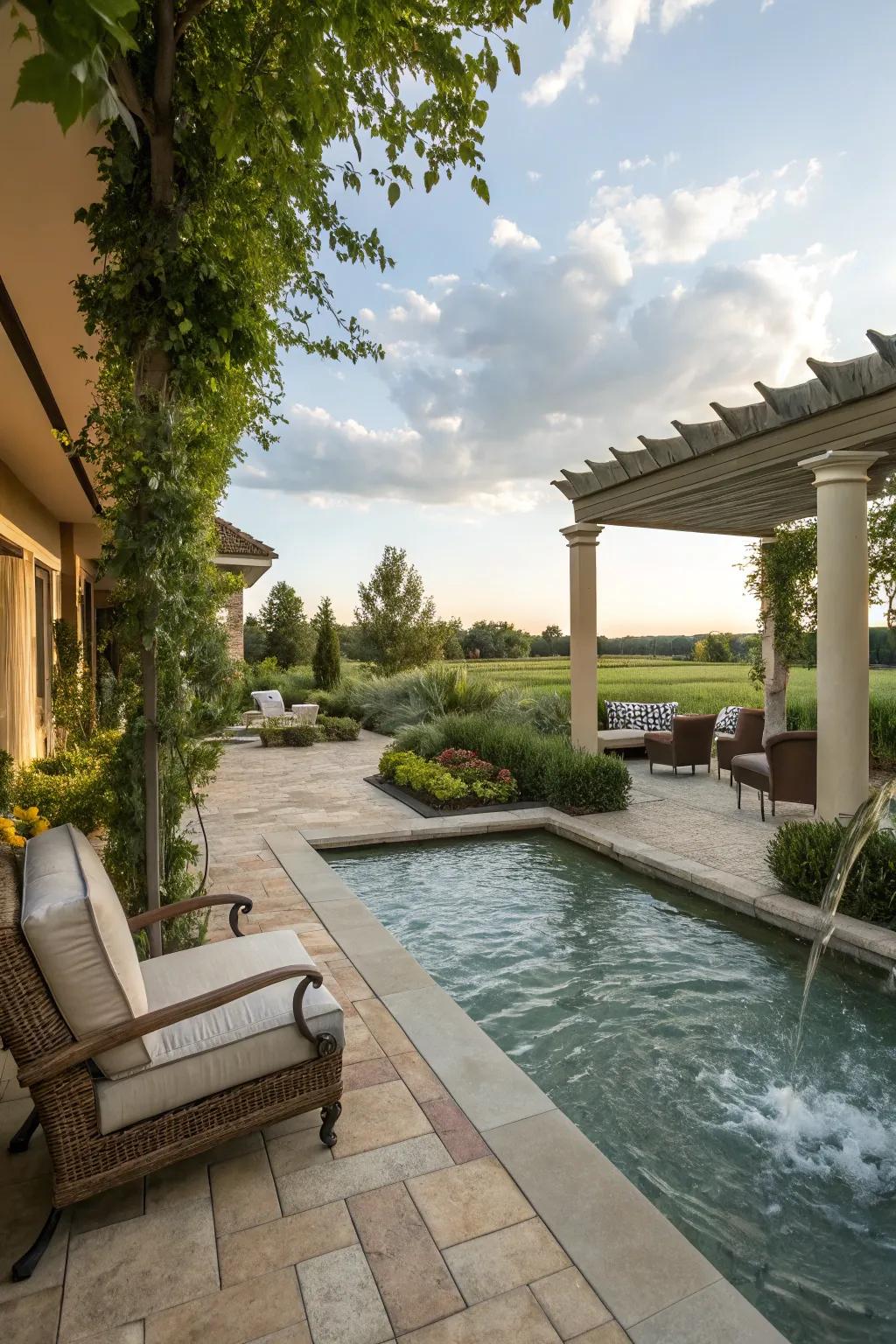Introduce a calming water feature to your patio space.
