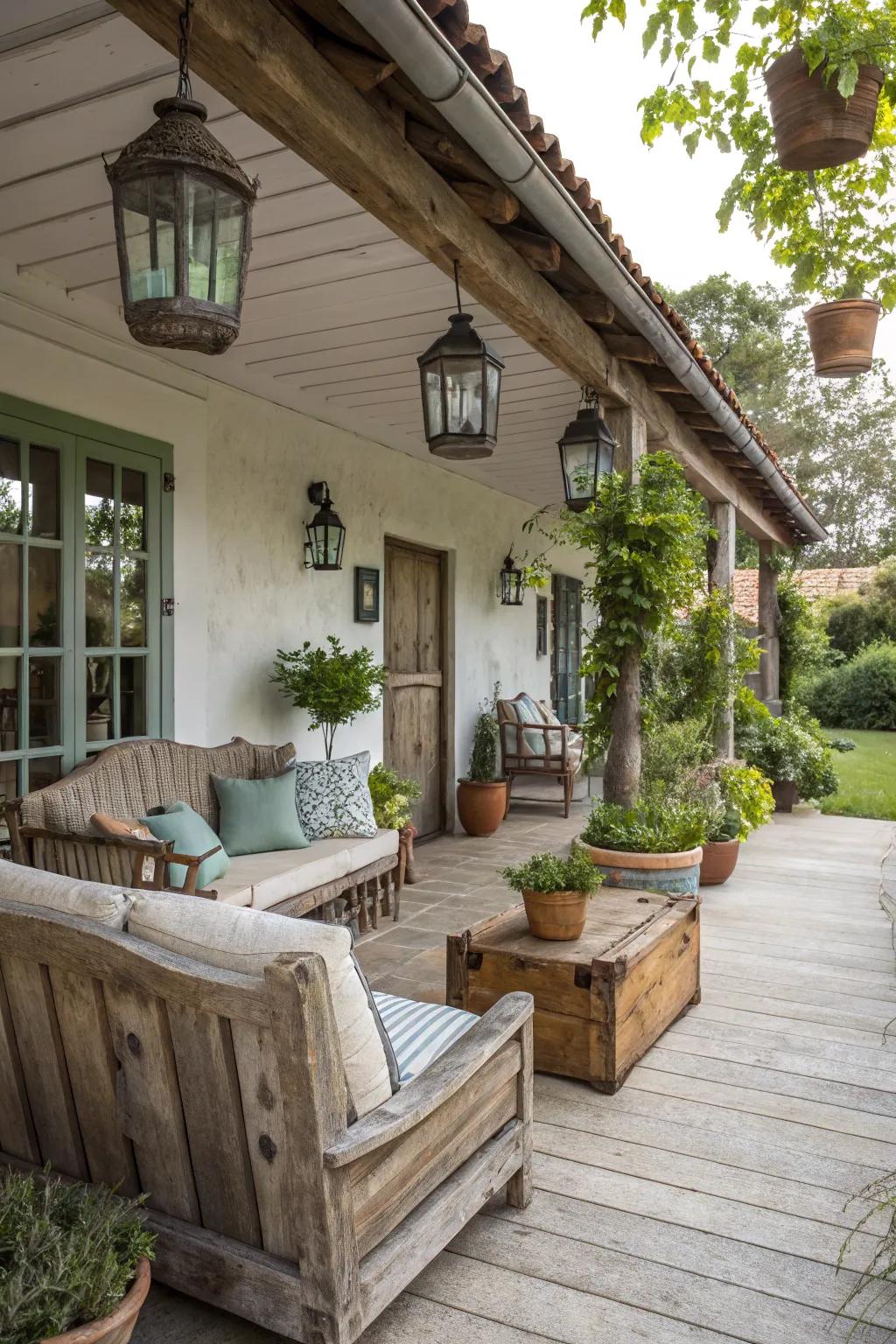 Craft a warm and inviting rustic retreat on your patio.