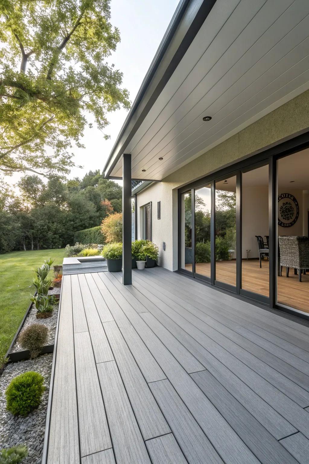 Choose sustainable composite decking for a modern patio extension.