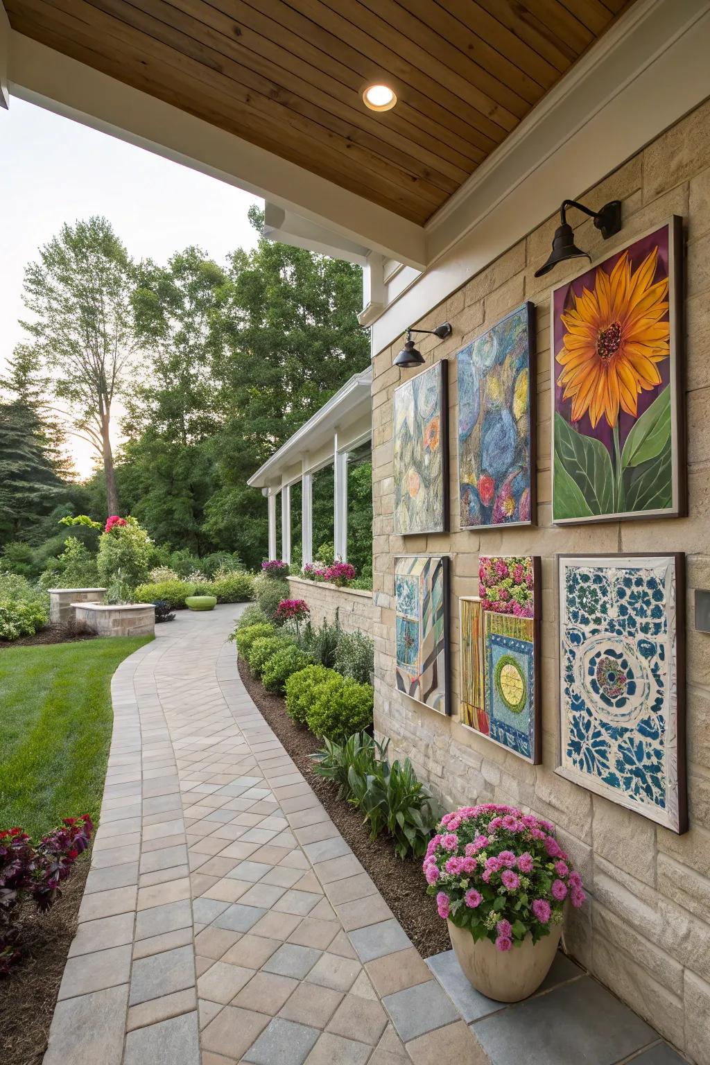 Add personality to your patio with an outdoor art gallery.