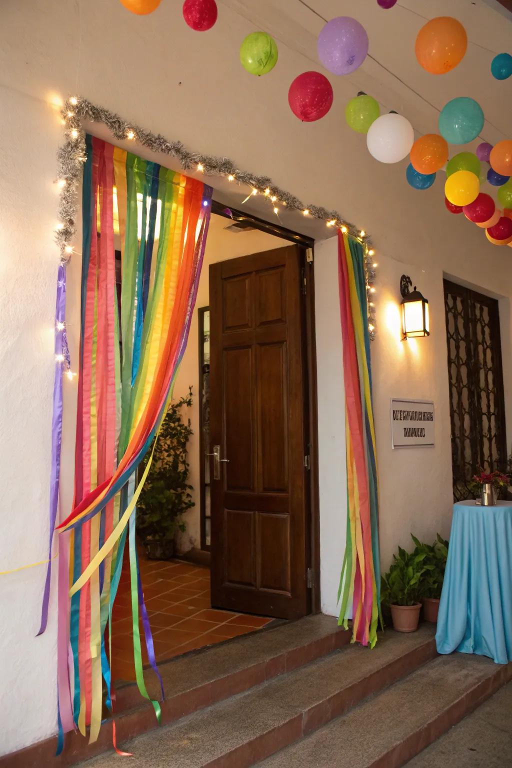 Colorful streamers hanging to create a lively backdrop.