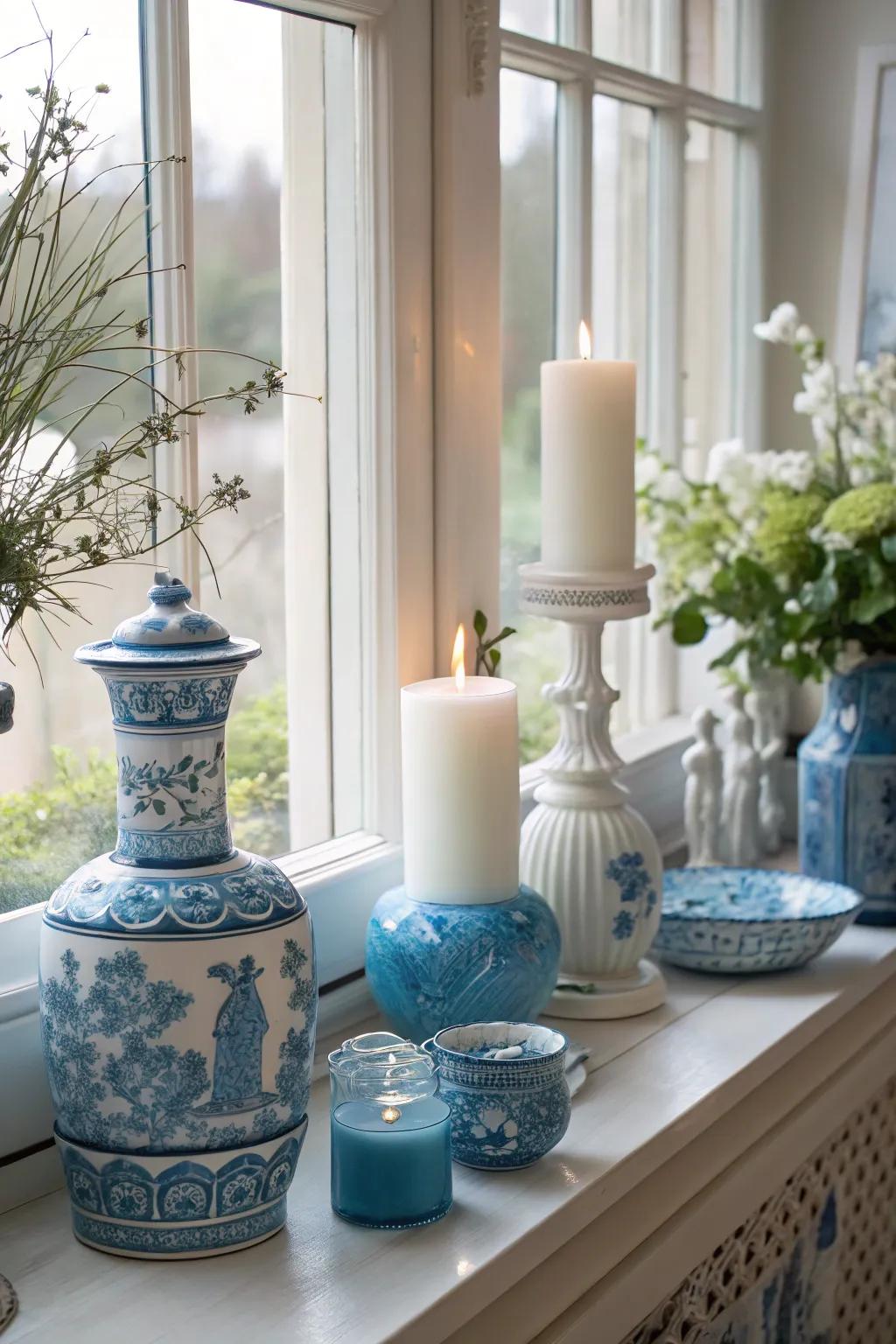 Coordinated colors create a harmonious windowsill design.