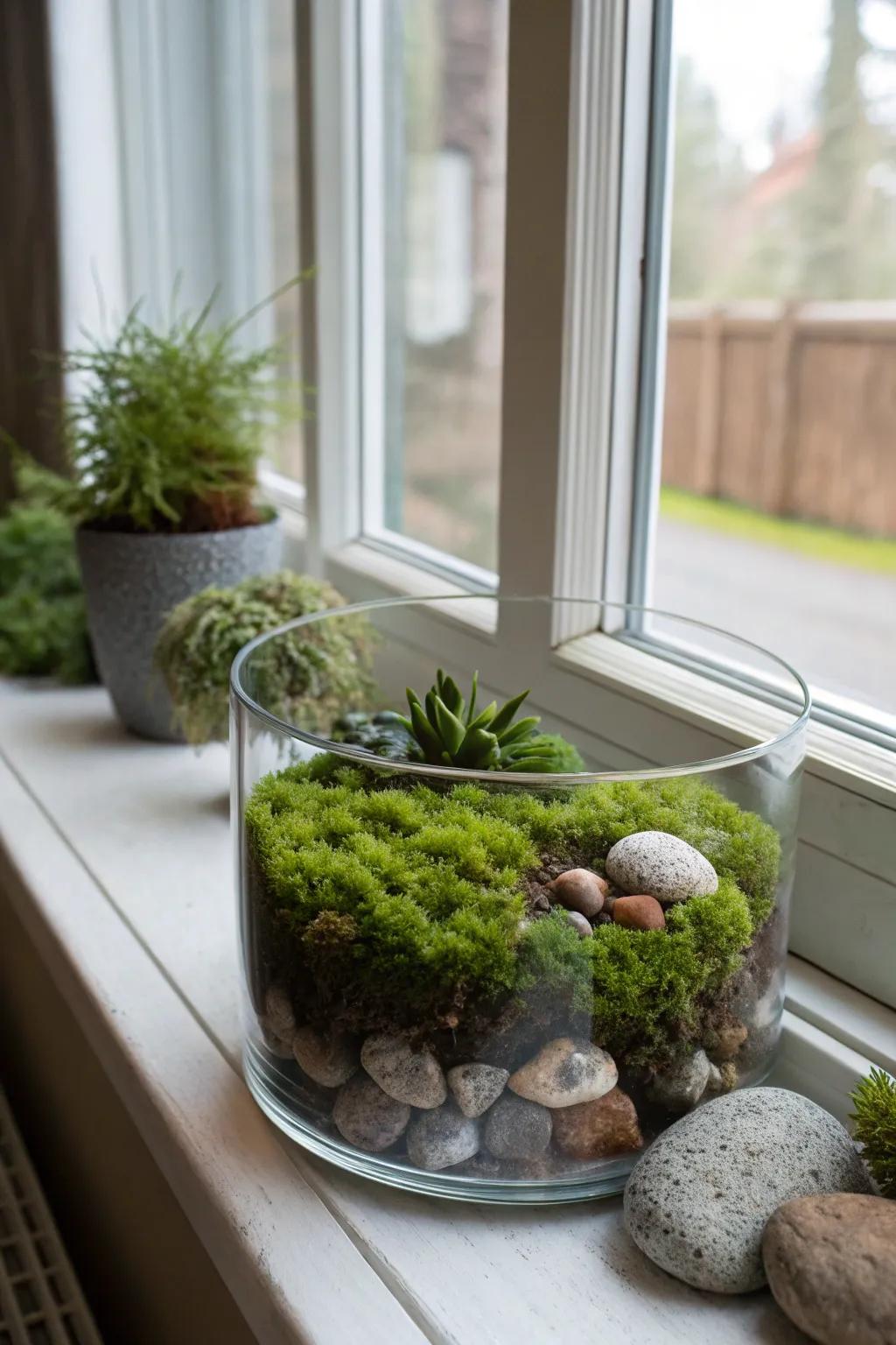 A terrarium creates a tiny, lush ecosystem on your windowsill.