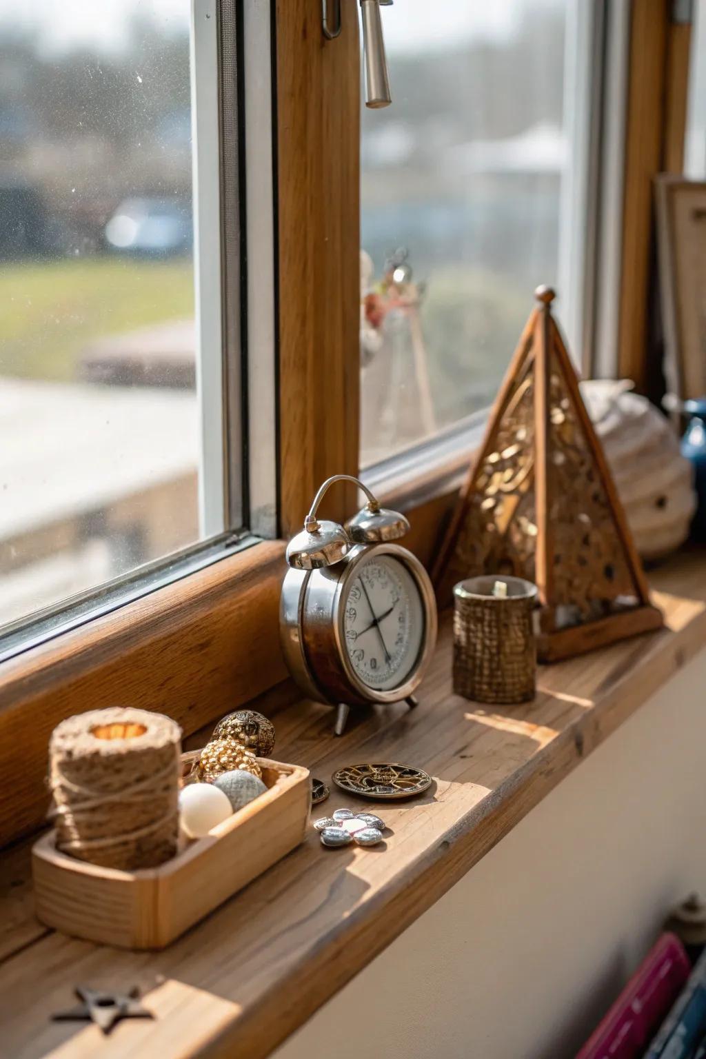 Combining textures adds richness to your windowsill decor.