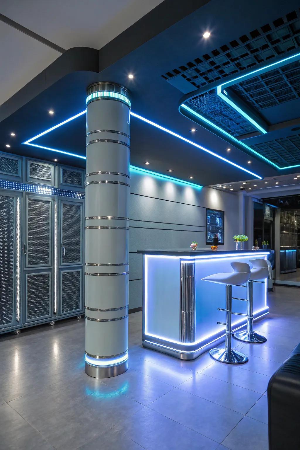 Celebrate with Sleek Futuristic Festivities featuring modern decor.