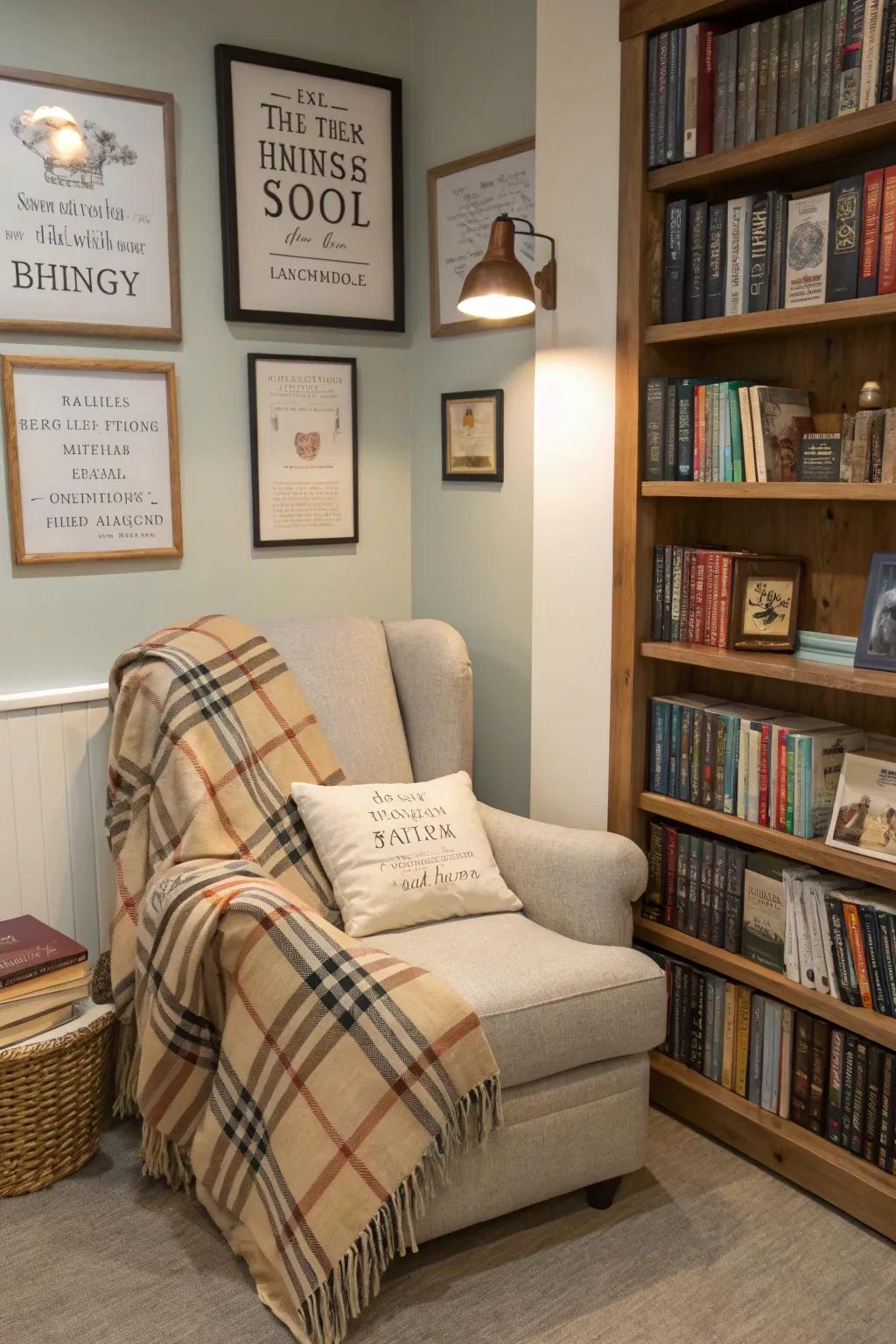 Themed reading nooks create inviting escapes for book enthusiasts.