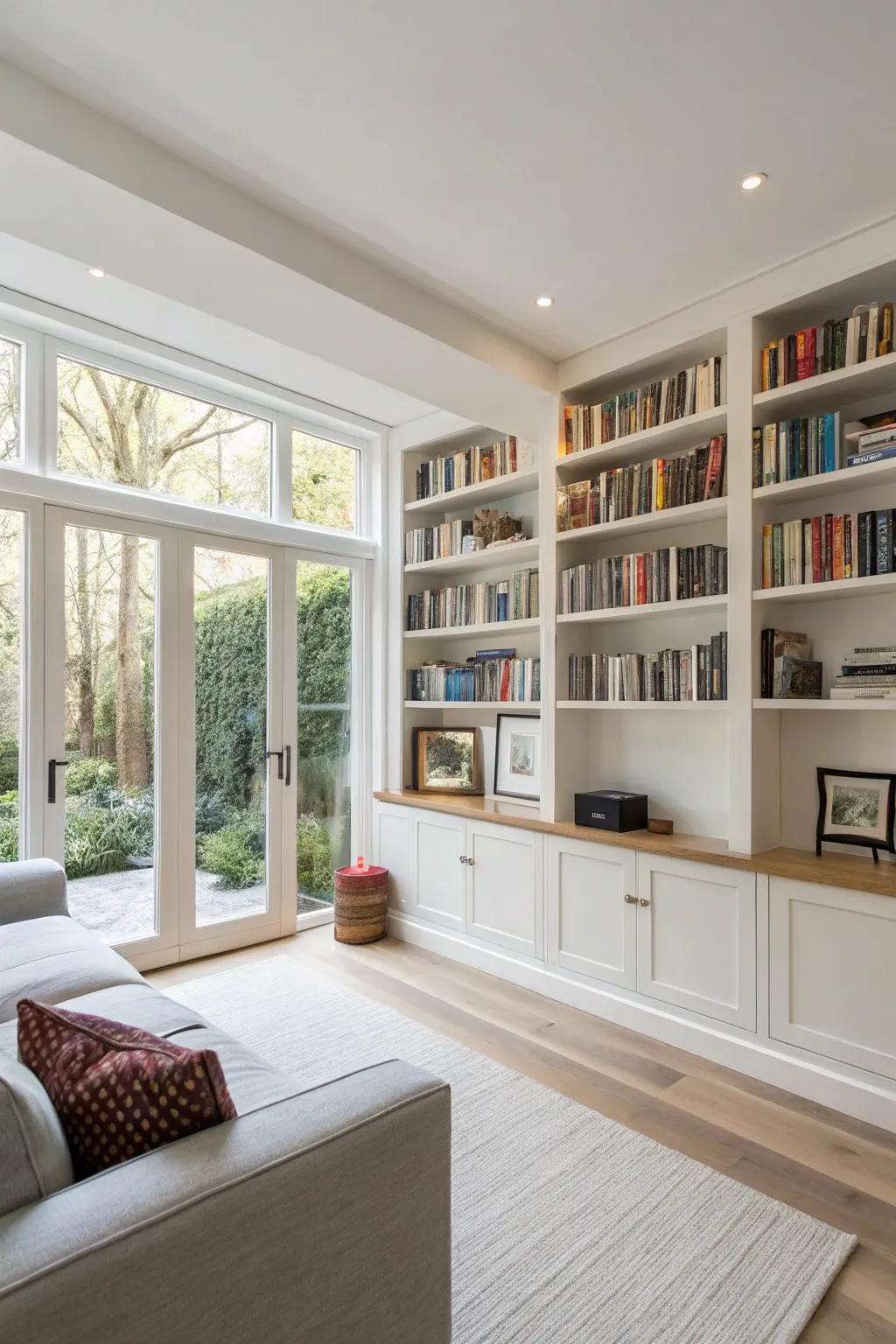 Built-in bookshelves create a polished and integrated look.