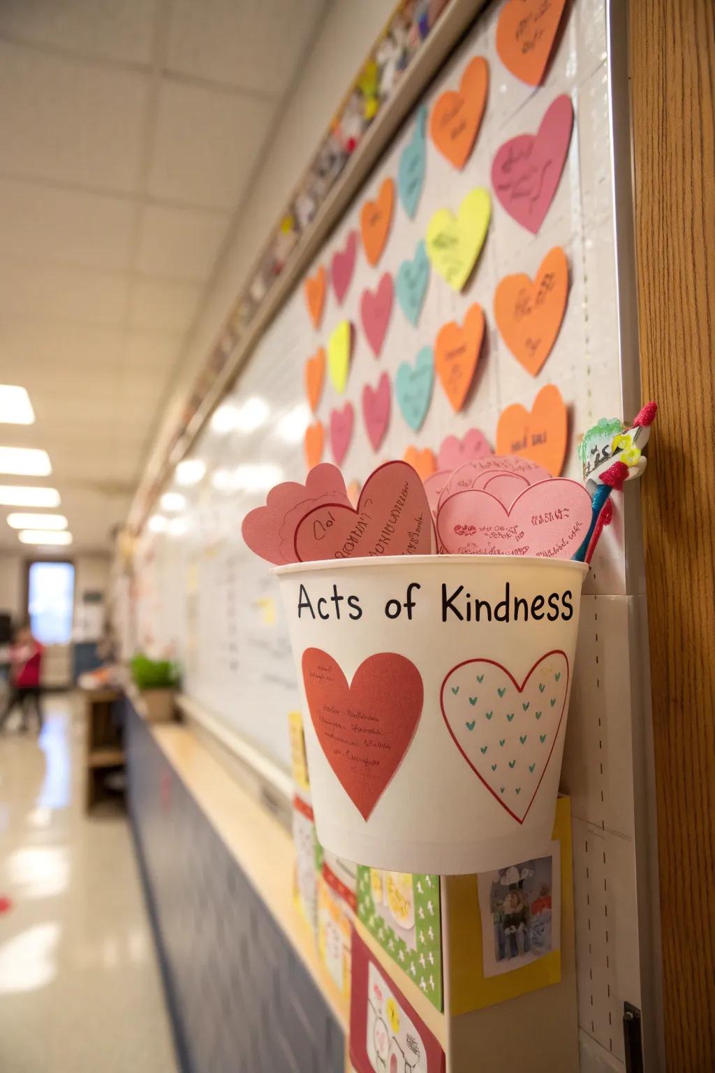 Cup filled with hearts symbolizing acts of kindness.
