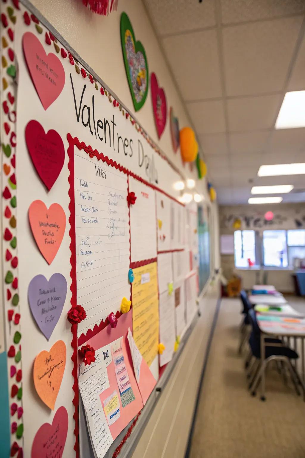 Bulletin board section dedicated to Valentine's Day wishes.