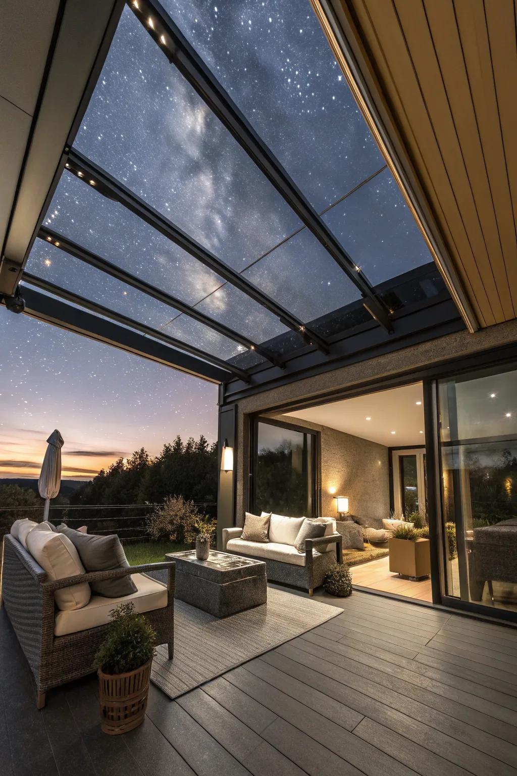 Enjoy the sky with retractable roofs and skylights in your enclosure.